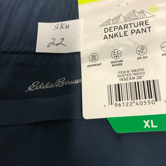 EDDIE BAUER Departure Ankle Pant Blue Pull On Pockets Size XL 38x 28 Women - Picture 12 of 12